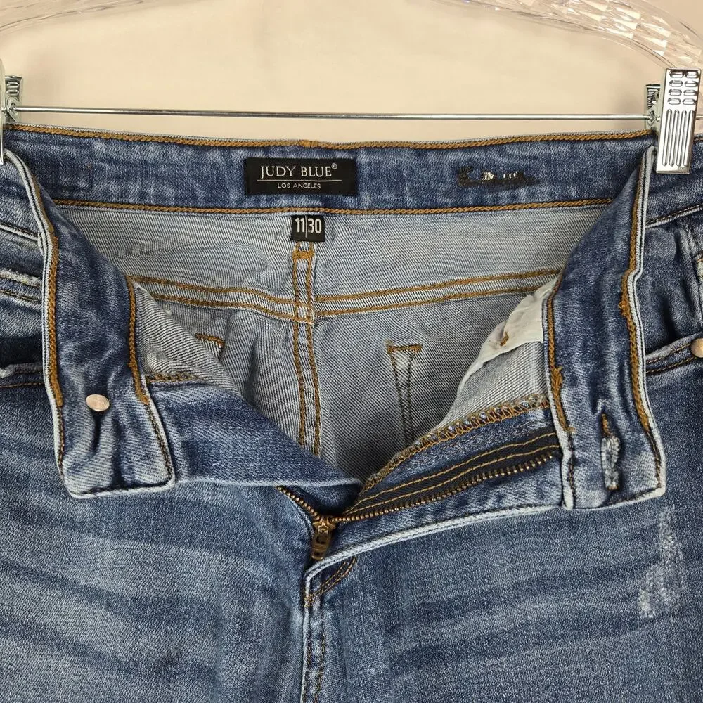 Judy Blue Size 11 Size 30 Distressed‎ Blue Jeans Med Wash Style JB82334DK # 792